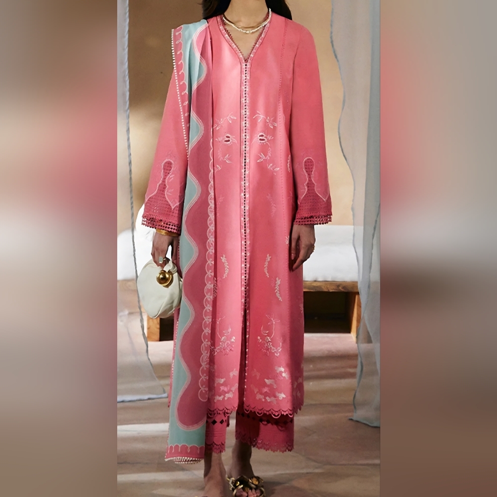 NWT‎ Suffuse By Sana Yasir Salmon 3 Piece Pakistani Lawn Outfit Sz Medium